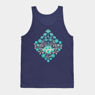 DREAMY DAMASK Cottagecore Floral Botanical Damask with Vase Turquoise Teal Cream - UnBlink Studio by Jackie Tahara Tank Top